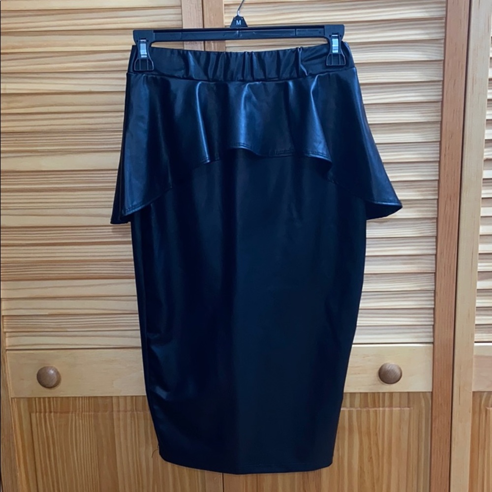 Peplum faux leather midi skirt
